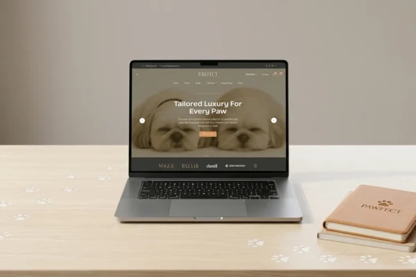 Screenshot of Pawfect, the best pet WordPress theme, showing a dog and hero slider.